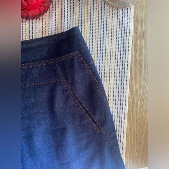 Akris Punto Pencil Skirt Size 6 Denim Dark Blue Lined Pocket - Picture 10 of 16